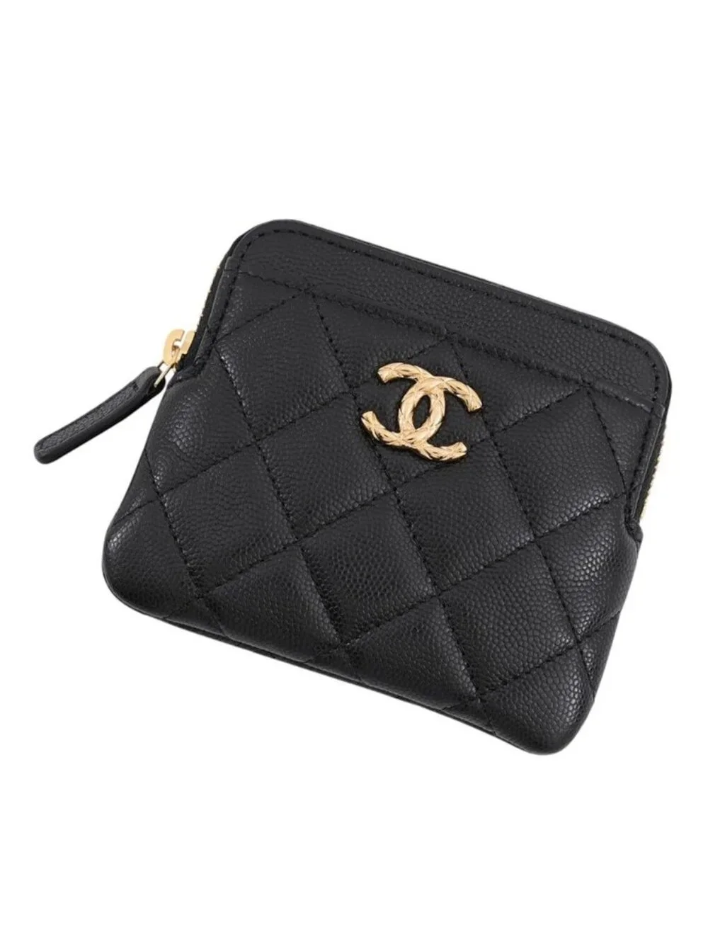 Chanel Coin Purse Quilted Fragment Caviar Leather Wallet Black